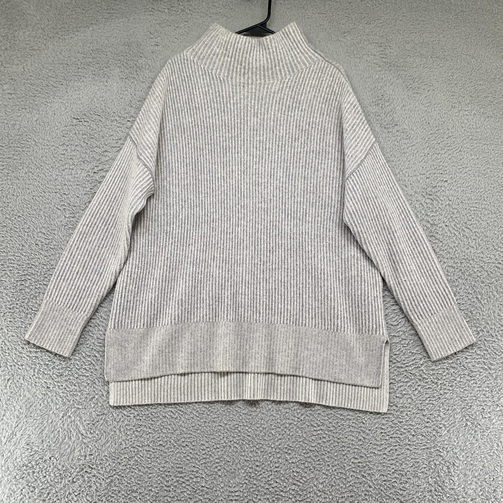 Nordstrom Signature 100% Cashmere Sweater Womens XL Gray Mock Neck Rib Knit